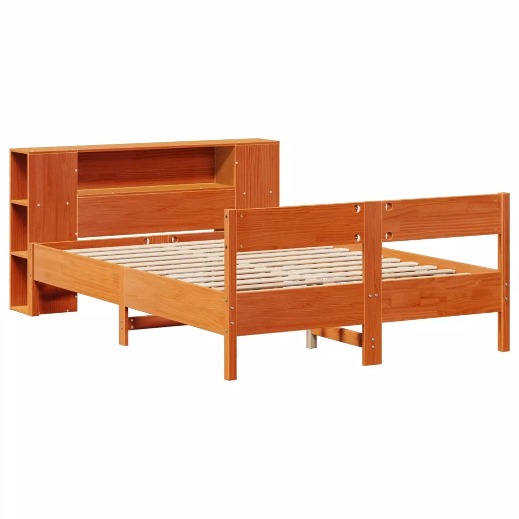 vidaXL Letto Libreria senza Materasso Marrone Cera 135x190 cm in Pino