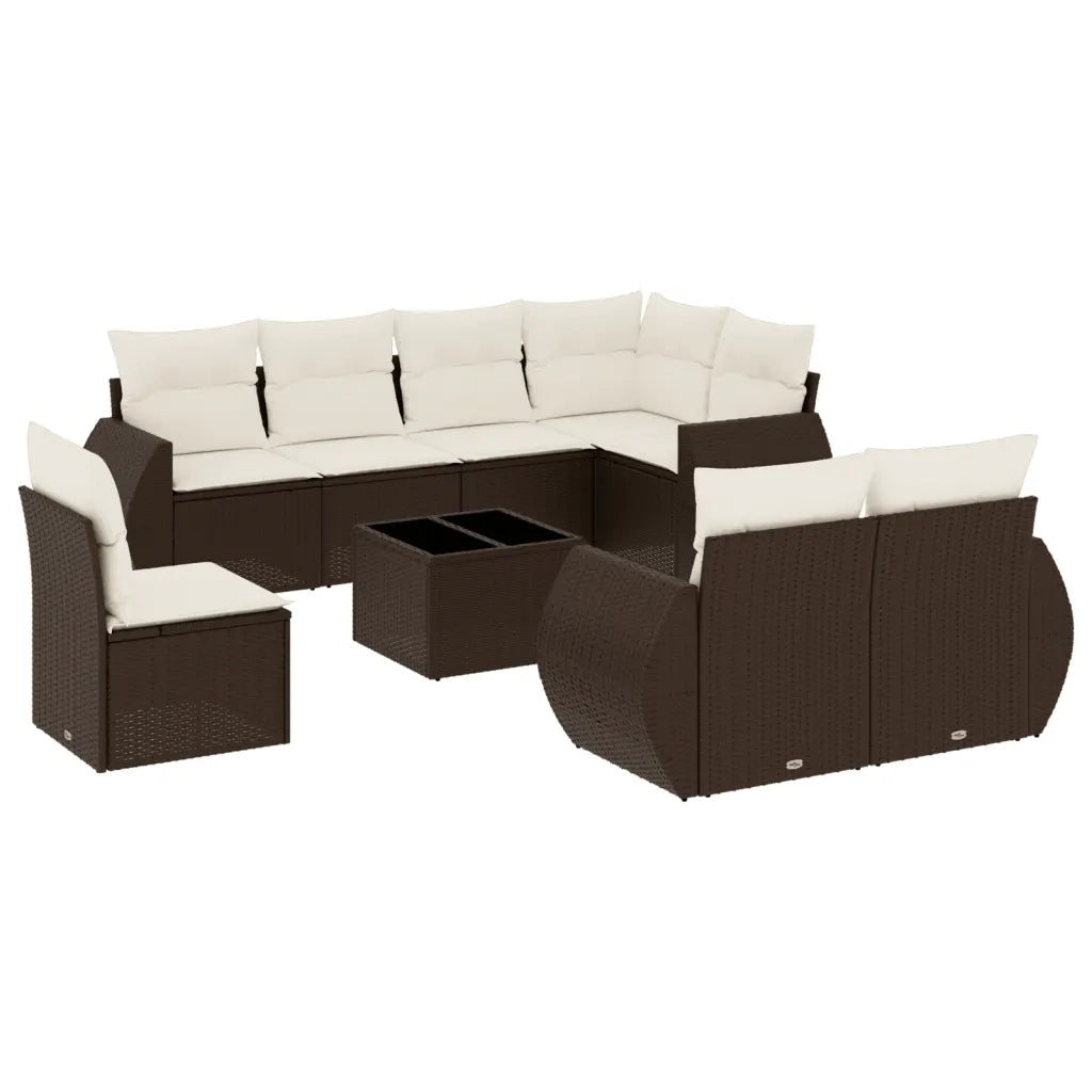vidaXL Set Divani da Giardino 9pz con Cuscini Marrone in Polyrattan