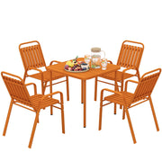 Tavolo da giardino con 4 sedie impilabili ¨C zephmum ¨C piano a doghe 80 cm, struttura in acciaio, arancione