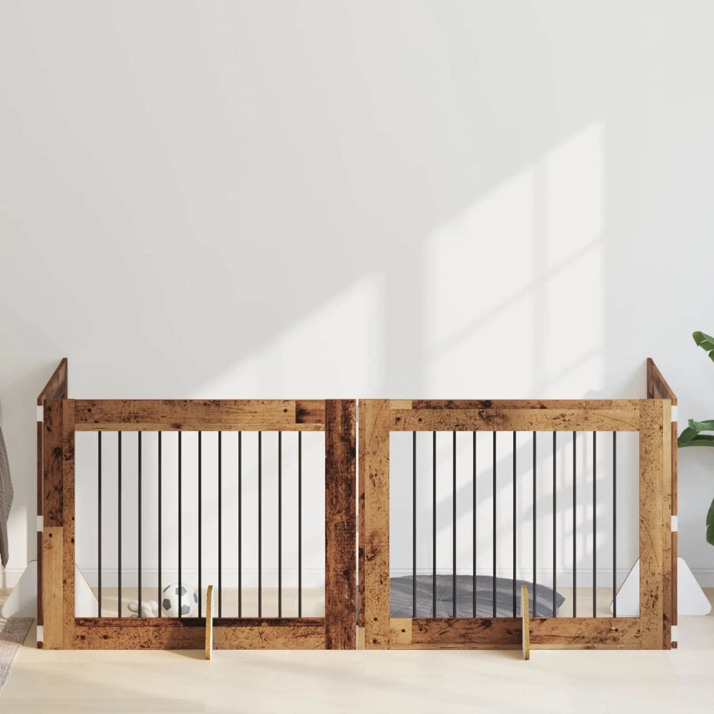 Cancello per cani con supporti 4 pz Legno antico 100 x 80 cm CFW6243283