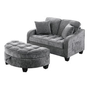 Divano letto 2 in 1 con pouf contenitore; Divano convertibile; in tessuto traspirante; legno di eucalipto; grigio scuro
