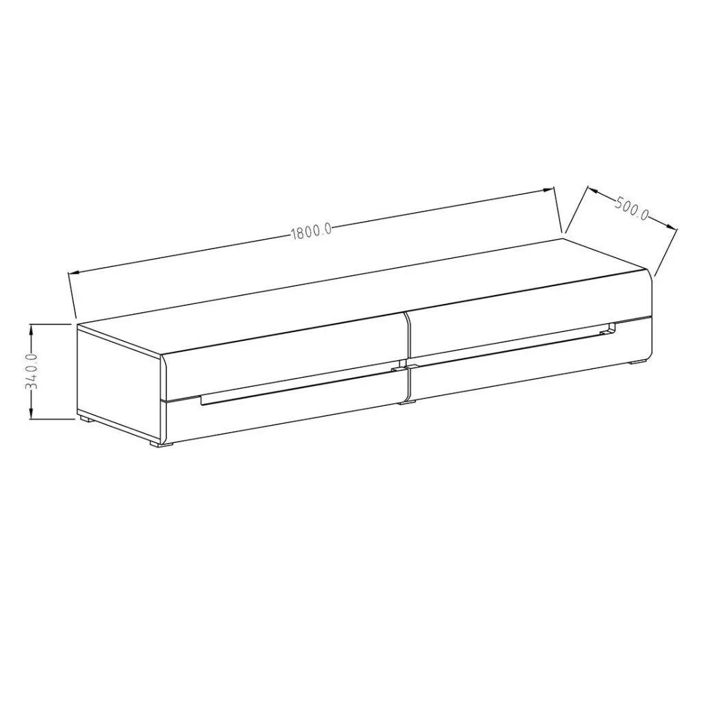 Mobile TV LUCIA con 2 cassetti - Grigio lucido - 180 x 34 x 50 cm