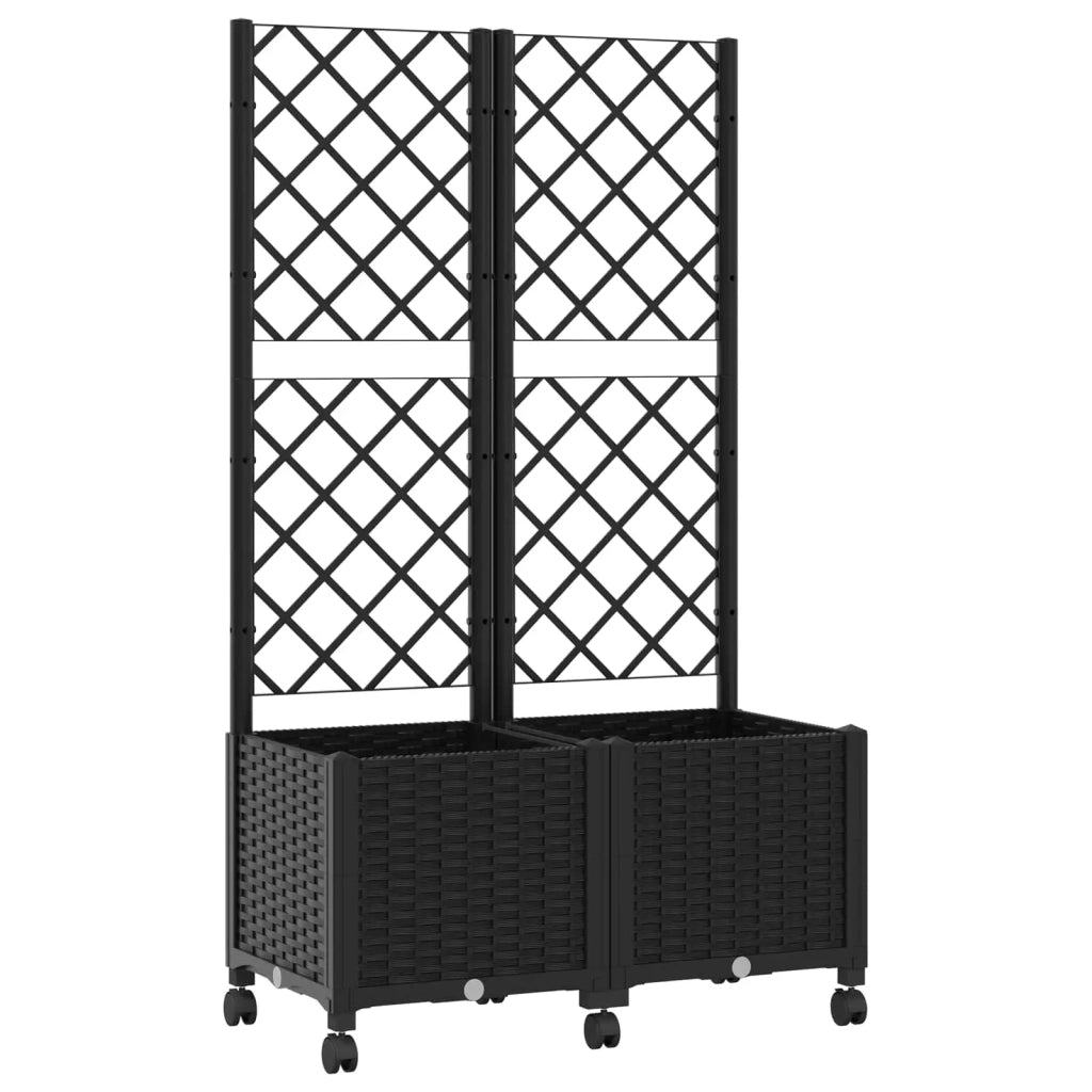 Vaso da giardino con grigliato e ruote Nero 80 x 40 x 146 cm PP 3422970
