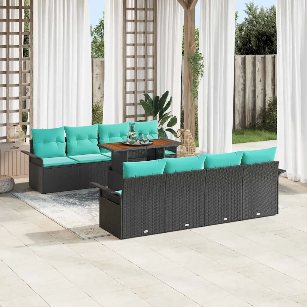 Set Divano da Giardino con cuscino 7 pcs Nero e blu