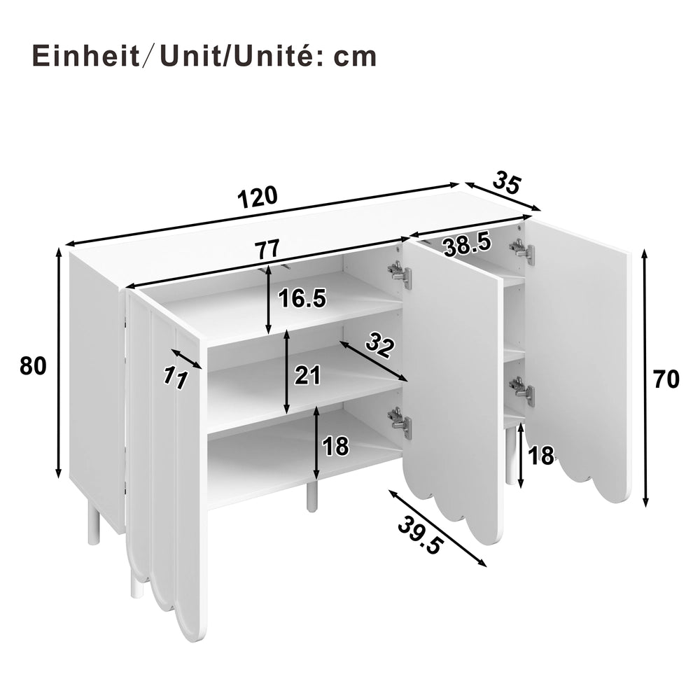 Buffet - Xylo - 120x35x80cm bianco porte ondulate