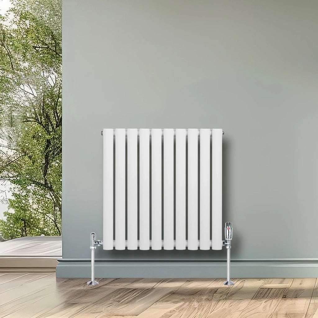 Radiatore Orizzontale Ovale 600x600mm Bianco con Valvole TRV