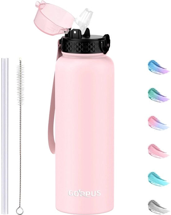 Fiaschetta in acciaio inossidabile da 1,2L/40oz con manico, termos da 1,2 litri per acqua calda, fiaschi in acciaio a doppia parete, fiaschi isolati, flaconi di acqua chiusi ermeticamente per adulti con chiusura a clip