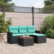 Set Divani da Giardino 5 pz con Cuscini Nero in Polyrattan 3225910