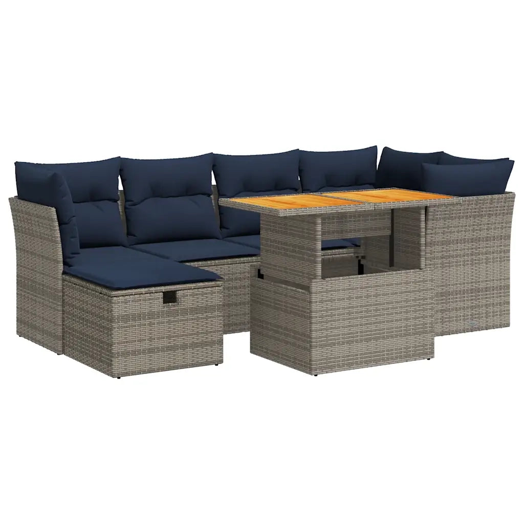 Set Divani da Giardino con Cuscini 7pz Nero Polyrattan Acacia 3327978