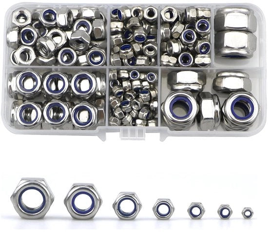 Set di Viti a Chiave - 212 pezzi con Inserzione Nylon - Acciaio Inossidabile 304 a Sezione Esagonale Variegato (M3 M4 M5 M6 M8 M10 M12)