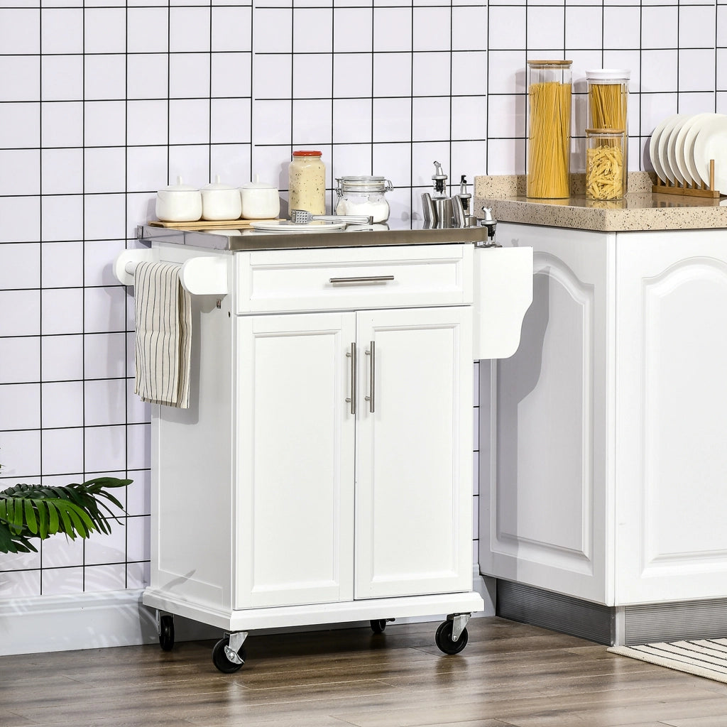 Tavolo da cucina con ruote ¨C zephmum ¨C bianco, acciaio