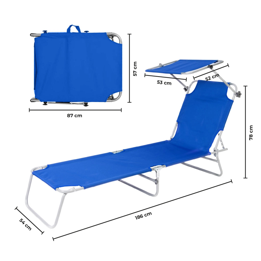Coppia Lettini Prendisole Pieghevoli con Parasole Regolabile, Schienale Reclinabile in 4 Posizioni, Struttura in Acciaio Anti-Ruggine, Tessuto Impermeabile Anti-UV, Portata 110 kg Blu