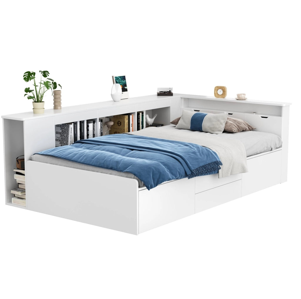 Letto per bambini 90 x 200 cm con cassetti e contenitori bianco