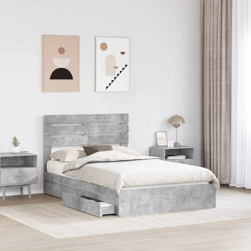 Letto con Contenitore con testiera Grigio cemento 135 x 190 cm 3411576