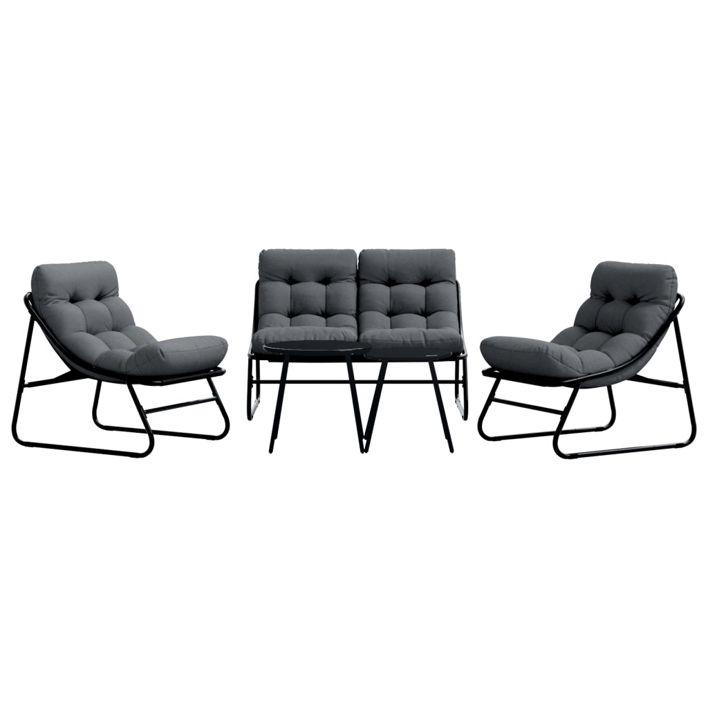 Set Divano da Giardino 5 Pezzi con Cuscini Acciaio Nero