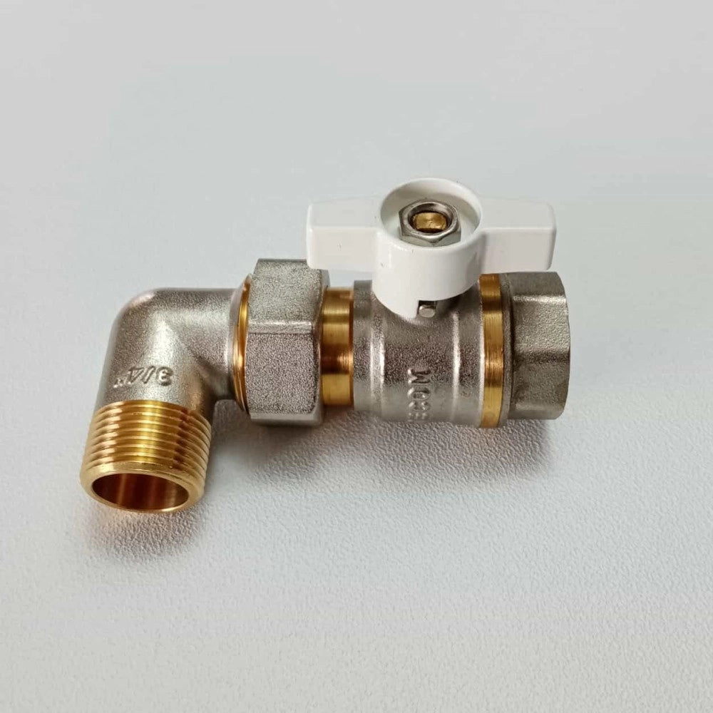 Valvola sfera saracinesca da 3/4 ad angolo mf leva corta con bocchettone orientabile