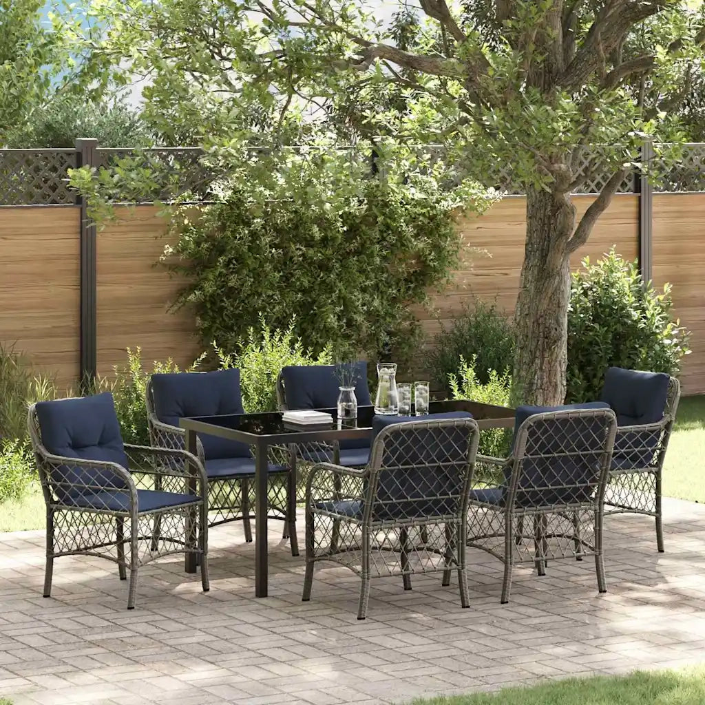 Set da Pranzo per Giardino 7 pcs Grigio e Nero Rattan
