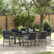 Set da Pranzo per Giardino 7 pcs Grigio e Nero Rattan