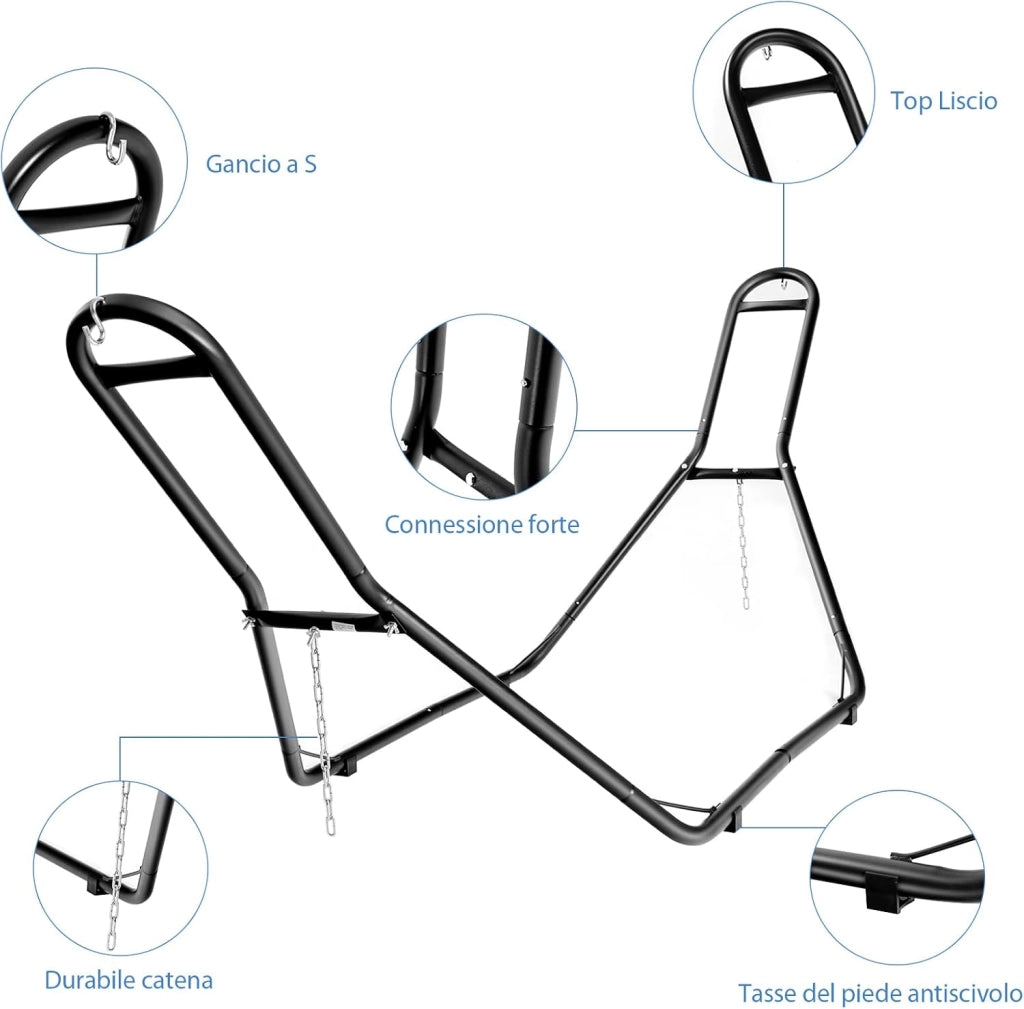Supporto Universale per Amaca, Regolabile, Portata 200 kg | Telaio per Amaca, Adatto per Amache da 2,75 a 3,6 m di Lunghezza, per Terrazza Esterna Coperta da Giardino, Amaca Non Inclusa