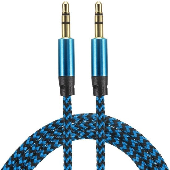 Cavo di assistenza audio in nylon 3,5 mm, 1 metro, blu, per auricolari, telefono cellulare, home stereo, altoparlanti, computer