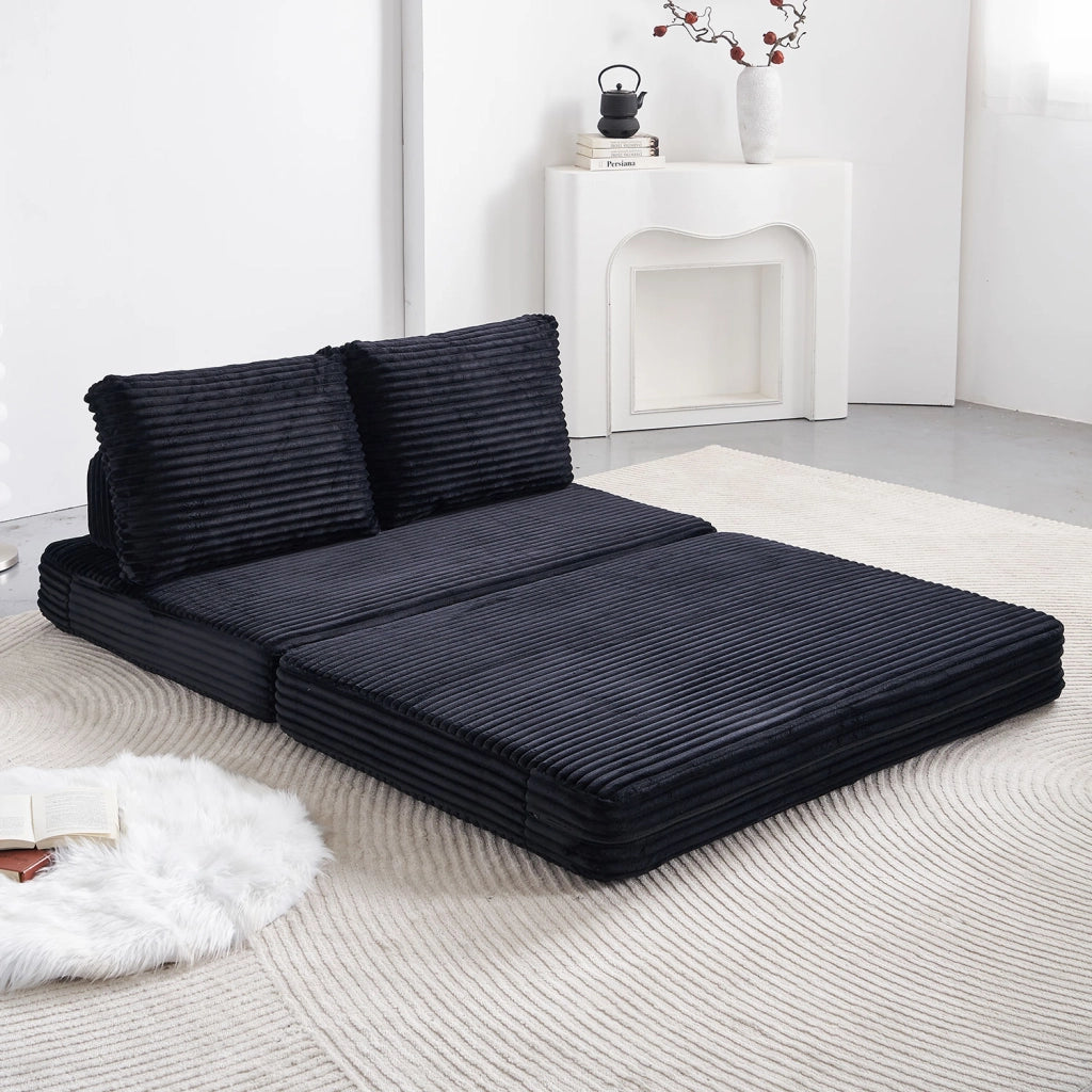Divano letto a due posti 140 cm multifunzionale senza braccioli in velluto a coste; nero
