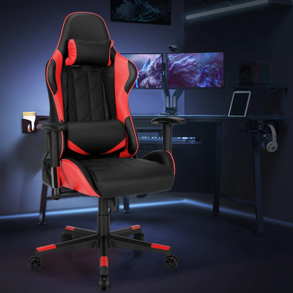 Sedia da gaming girevole a 360¡ã con poggiatesta e cuscino lombare, Sedia ergonomica per computer Nero e rosso-Sedie gaming