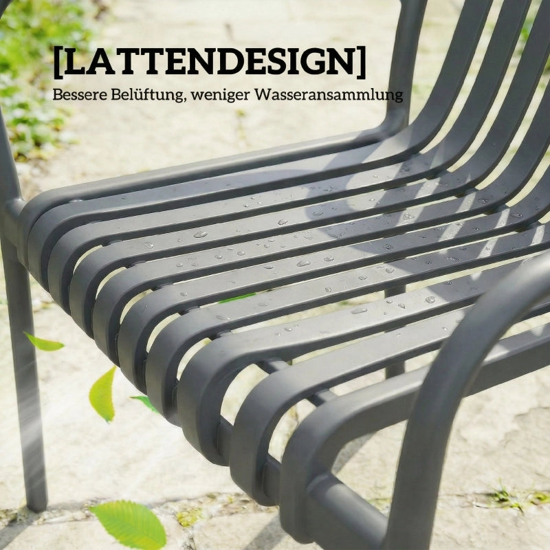 Set di 4 sedie da giardino impilabili con braccioli a doghe, ergonomiche, grigio scuro