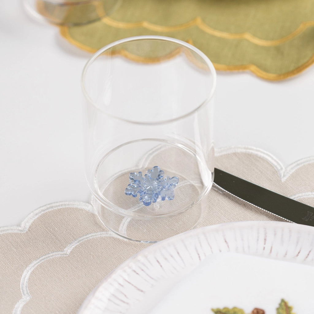 Teca Bicchieri Tumbler Winter Games Set 35cl in vetro borosilicato decoro Fiocco di Neve, artigianato di alta qualità per tavola invernale elegante