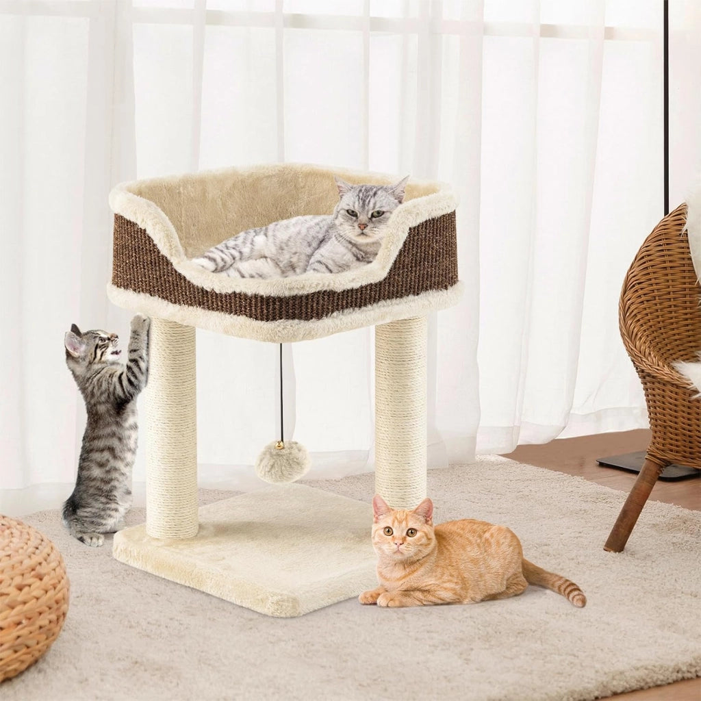 Albero tiragraffi, piccolo e stabile albero per gatti, con comodo lettino per gatti, corda di sisal per albero tiragraffi, arredamento per gatti, 39 x 39 x 50 cm
