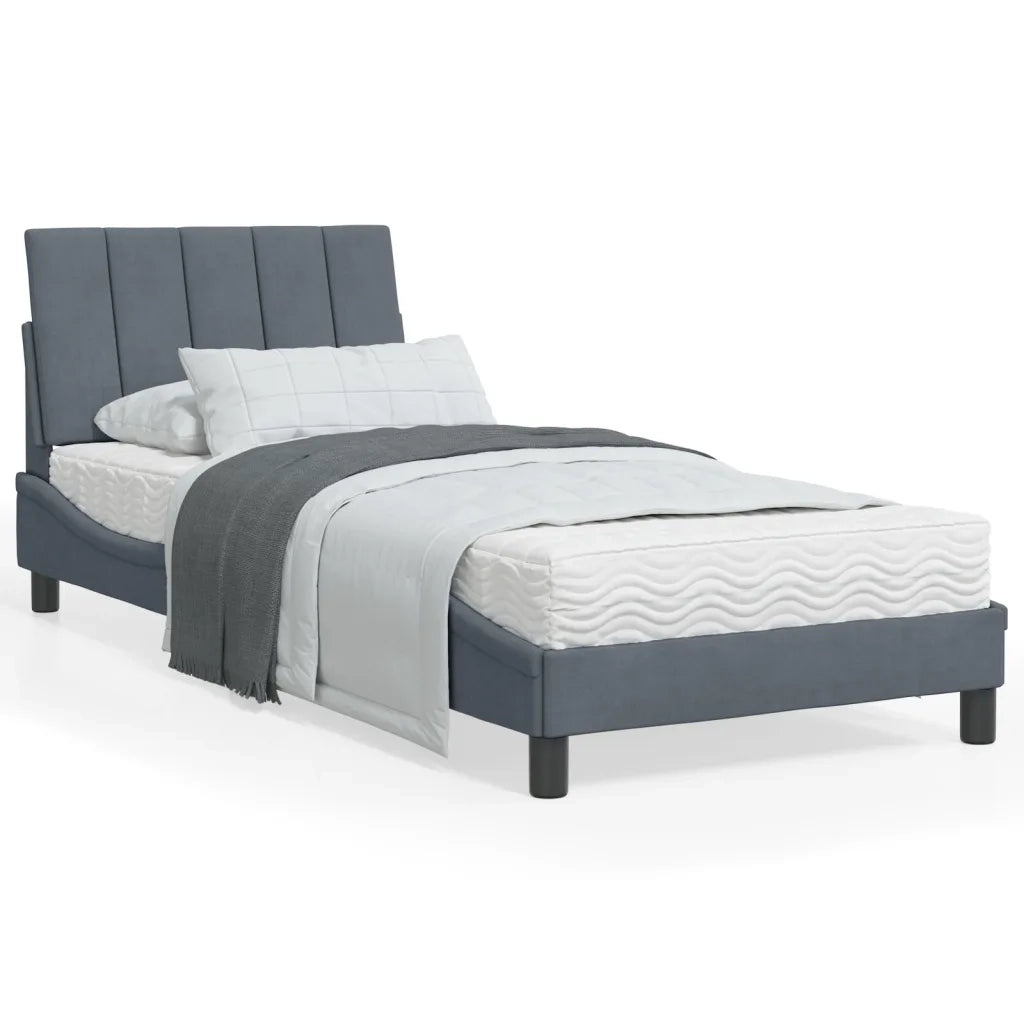Letto con Materasso-Struttura Letto con Materasso Hanko Grigio Scuro 90x200 cm in Velluto