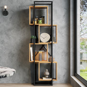 Scaffale verticale a 4 vani in MDF e ferro; nero e marrone; 59×30×180 cm