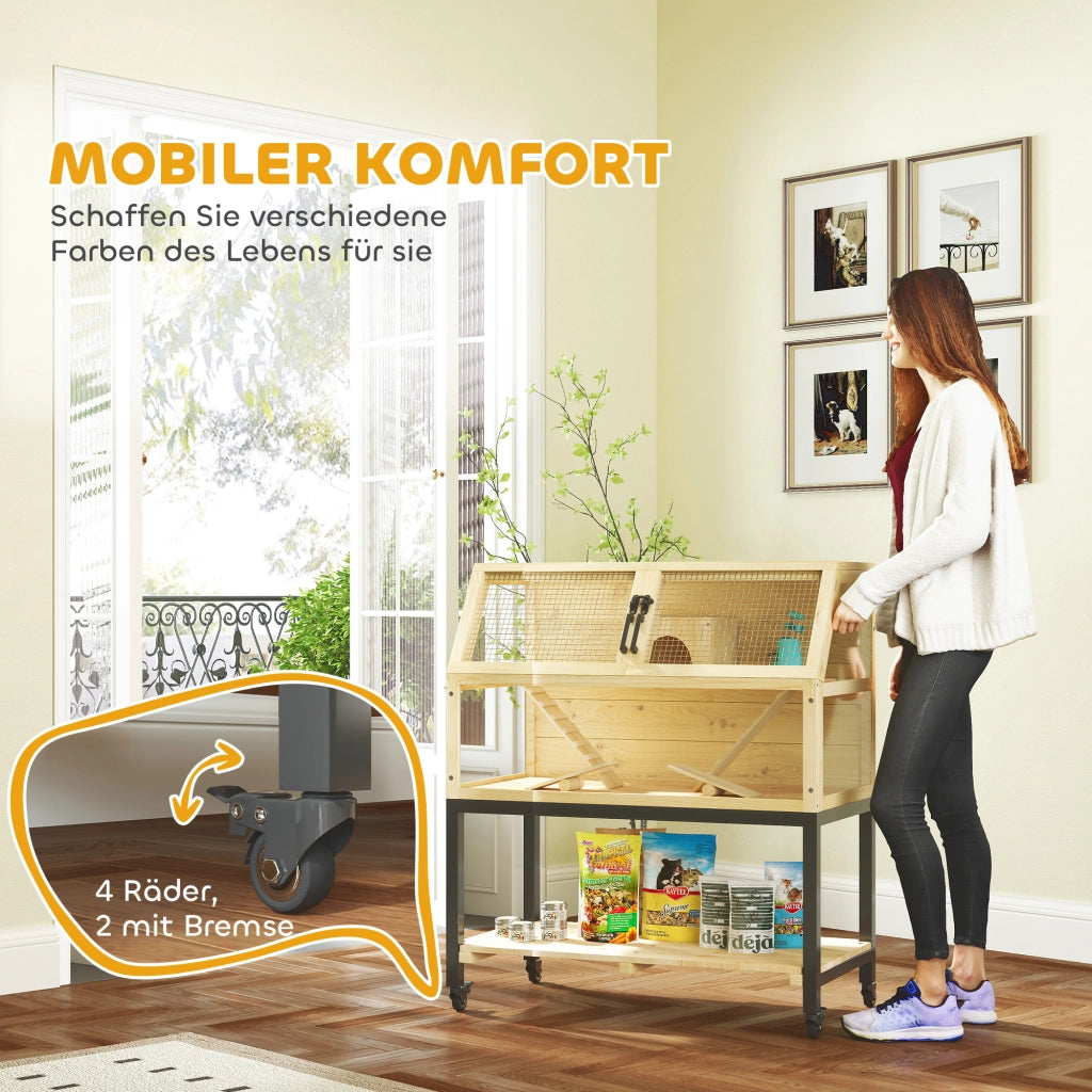 Casetta per Criceti con Cassetto, Ruote, Rampe e Accessori ¨C zephmum ¨C 87x43x101cm