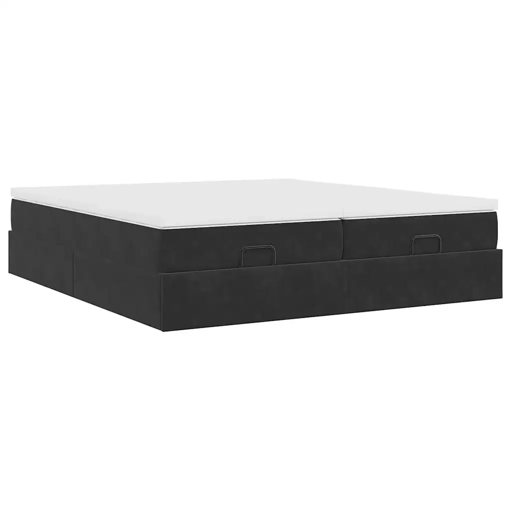 Struttura Letto Pouf con Materassi Nero 180x200 cm in Velluto 3311263
