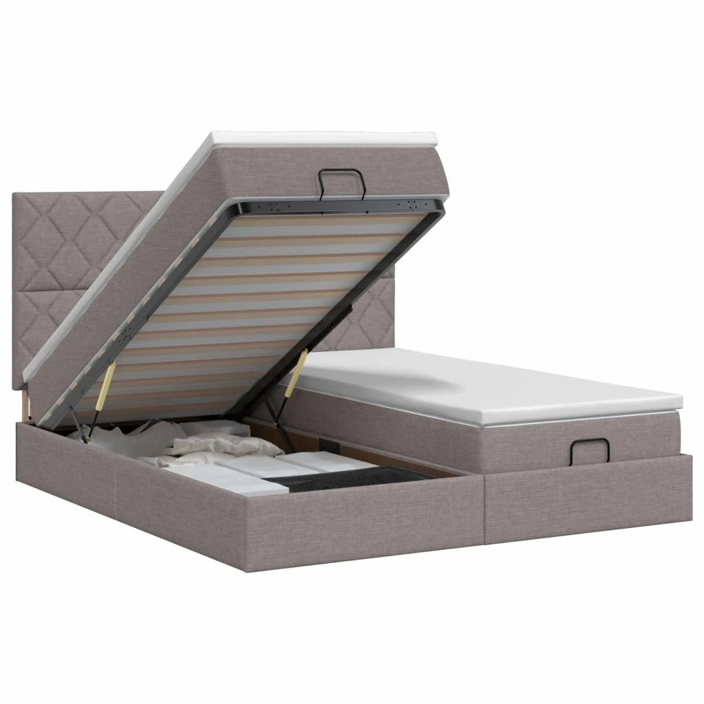 Letto ottomano con materasso con testiera 2 pz Tortora Tessuto 3457887