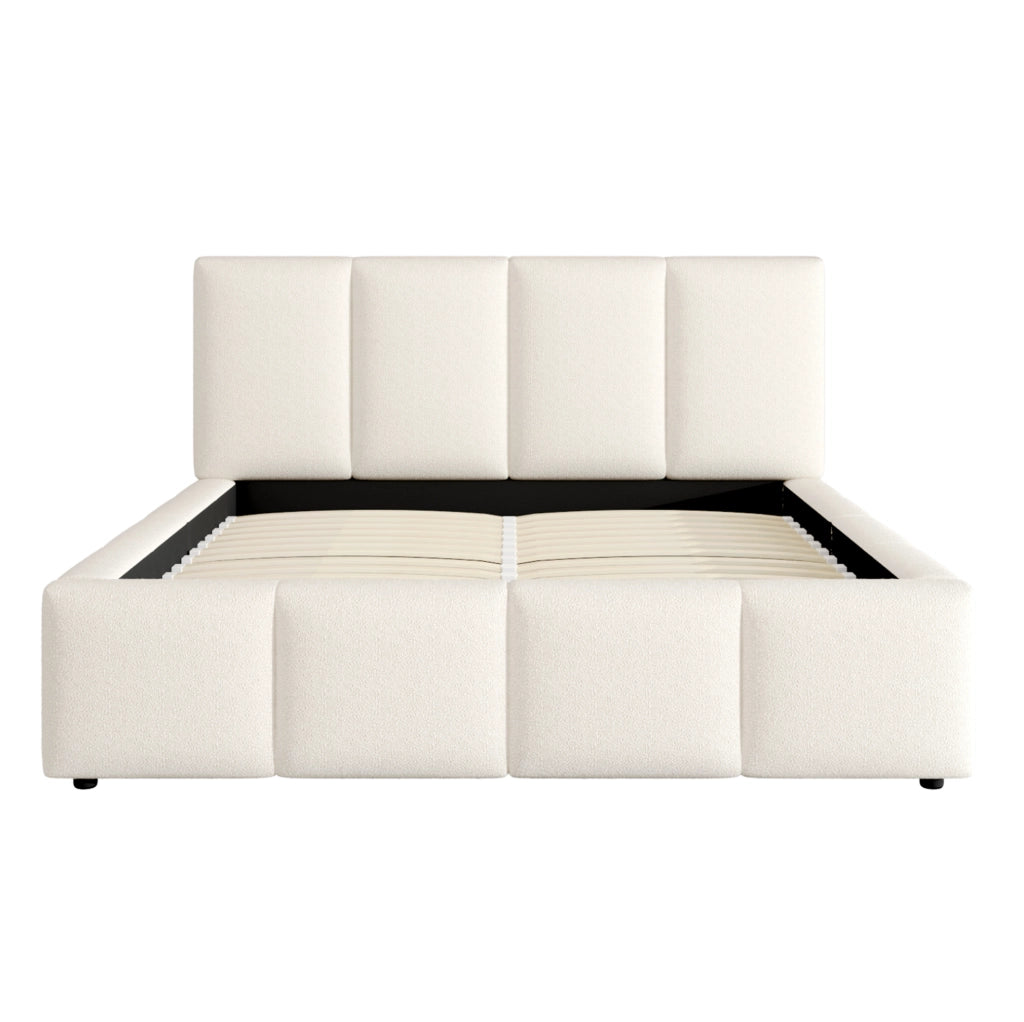 Letto matrimoniale imbottito in bouclé 180x200 cm beige con rete a doghe