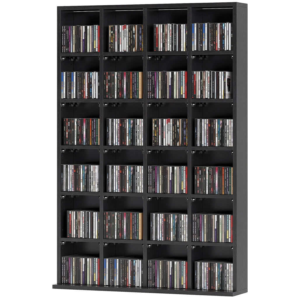 Mobile Porta CD con Ripiani Regolabili per 456 CD o 336 DVD. 24 Scomparti. 89x20x130.5 cm. Nero