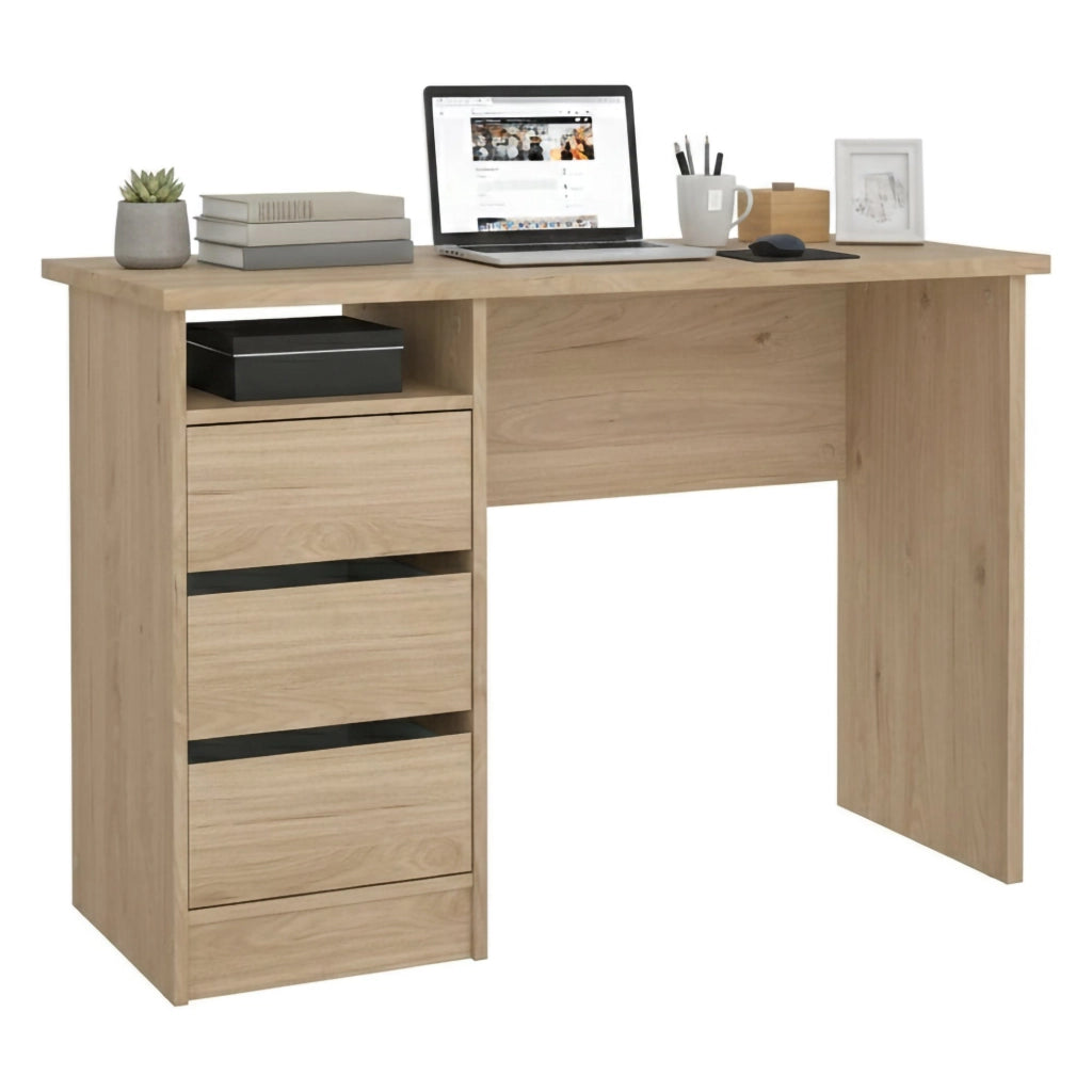 Scrivania Huaning, Scrittoio multiuso, Tavolo per ufficio porta PC, Piano di lavoro, 110x49 h76 cm, Rovere