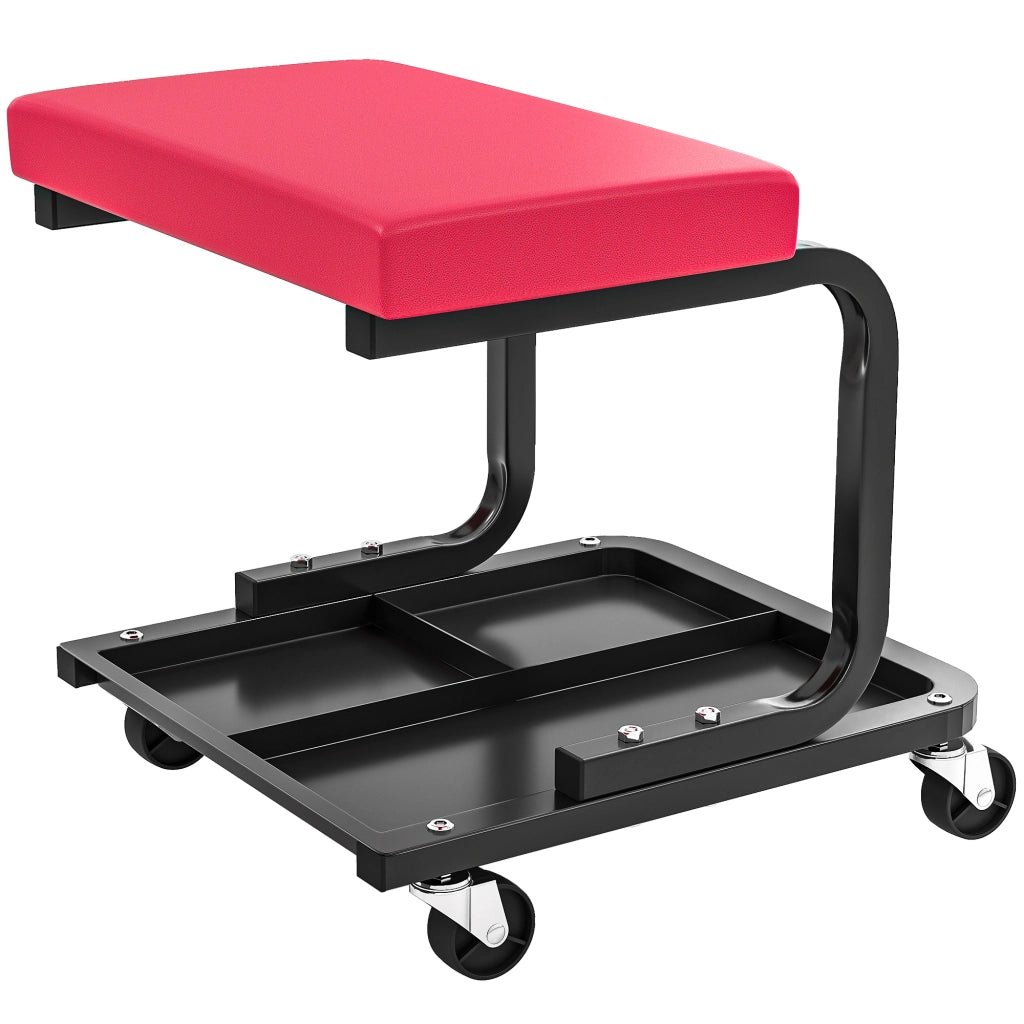 Sgabello da officina mobile con ruote e vassoio ¨C zephmum ¨C 36,5x33,5x35 cm rosso