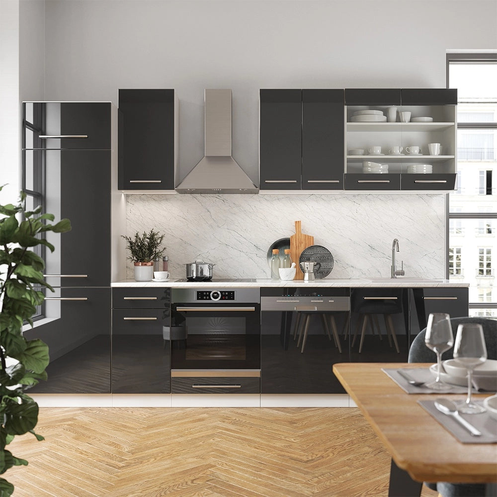 Cucina componibile Fame-Line Antracite lucido/Bianco 300 cm, PL Antracite Vicco