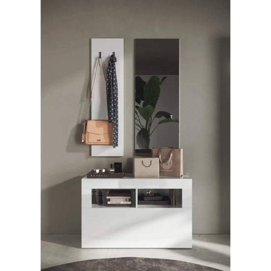 Set di mobili per ingresso, collezione ISORA, colore bianco lucido laccato