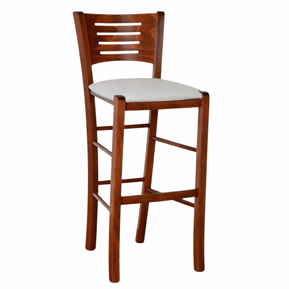 Sgabello verona in legno noce scuro h 73 con seduta imbottita grigio chiaro