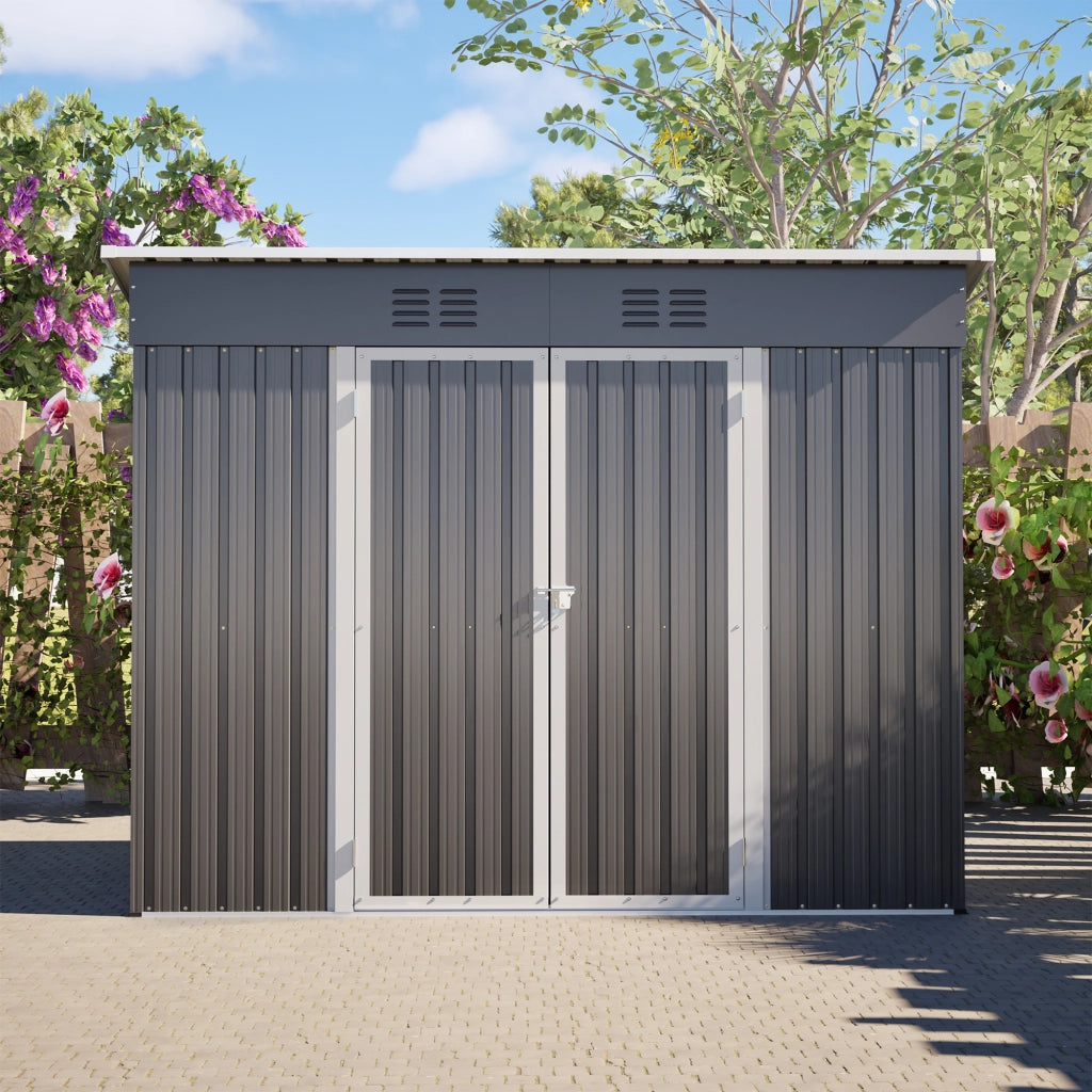 Casetta da Giardino in Metallo ¨C MINIMAL ¨C Grigio, Porta con Serratura, 2 Griglie di Ventilazione