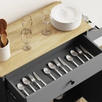 Isola da cucina su rotelle, con cassetto, ripiano regolabile portaspezie e barra porta asciugamani, Grigio