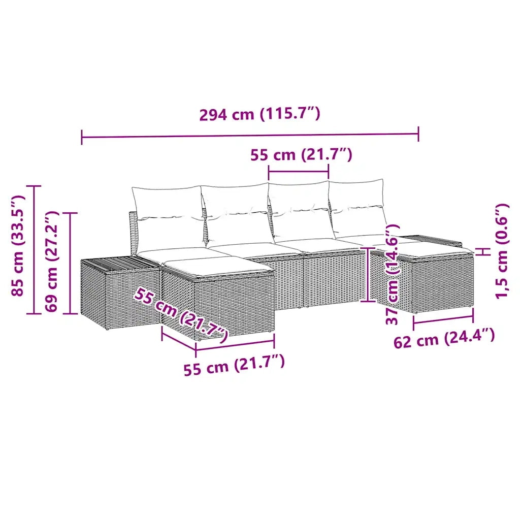 Set Divano da Giardino con cuscino 6 pcs Marrone polyrattan 3347168