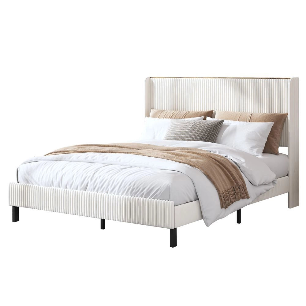 Letto Contenitore Imbottito 180x200cm - Xylo - Testiera Tessuto con Design Bordi Arrotondati