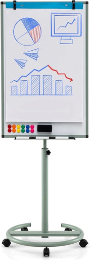 Lavagna mobile con base a rotelle, regolabile in altezza e ripiano per penne, 100 x 65 cm, lavabile a secco (verde)