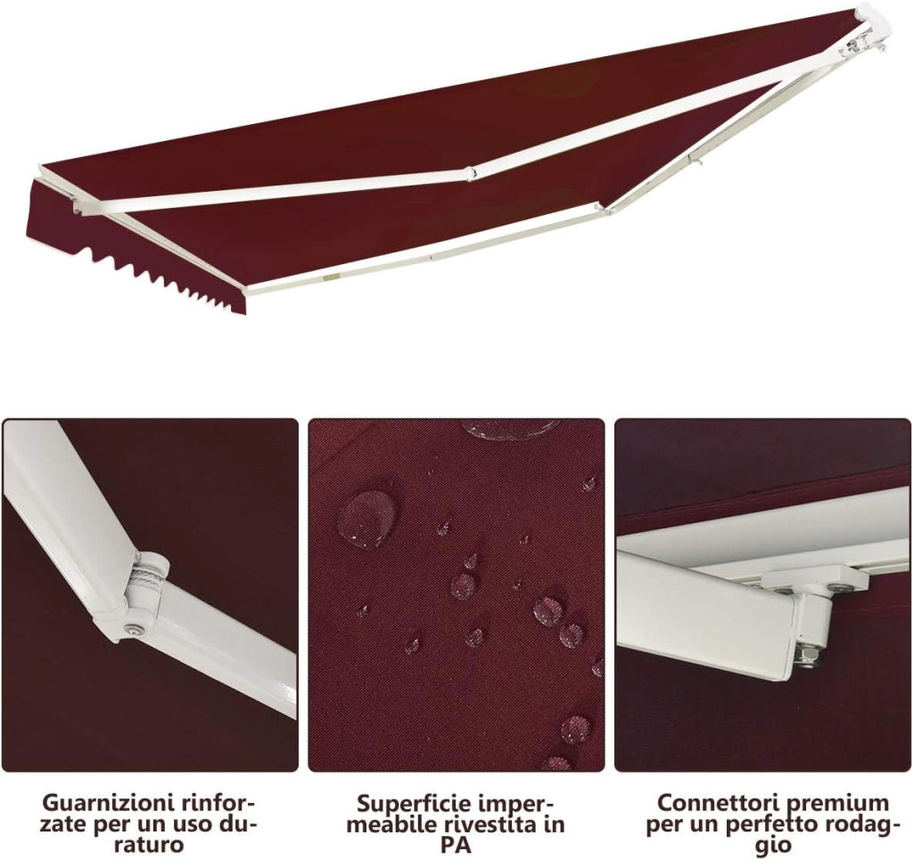 Tenda da Sole per Esterno, Tenda da Sole a Bracci Estensibili con Telaio in Alluminio, Tettuccio Resistente al Sole e Impermeabile e Manovella (4 x 2,5 M, Rosso)