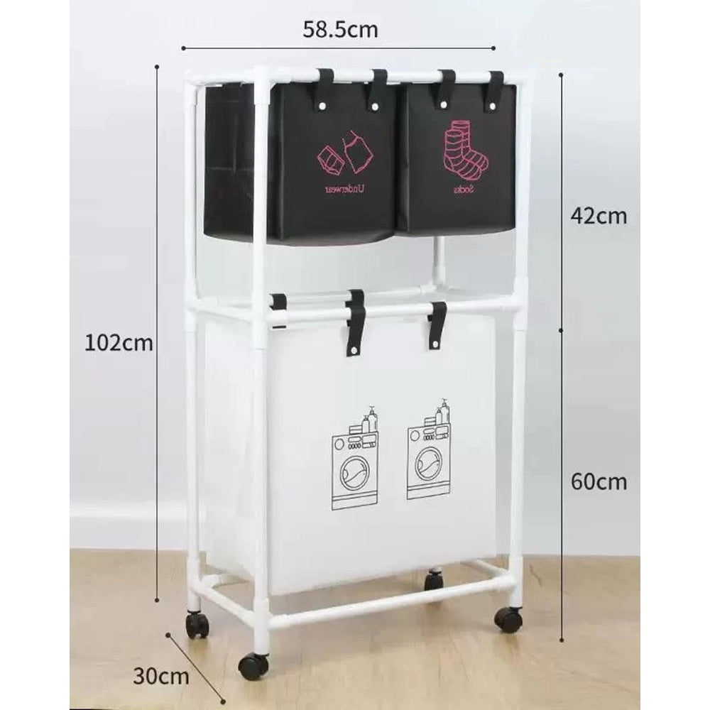 Trade Shop - Cesto Portabiancheria Sporca Multifunzione A 2 Strati Con Ruote Carrello Portatile Lavaggi -