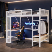 Letto a soppalco 140x200 cm con scrivania LED bianco