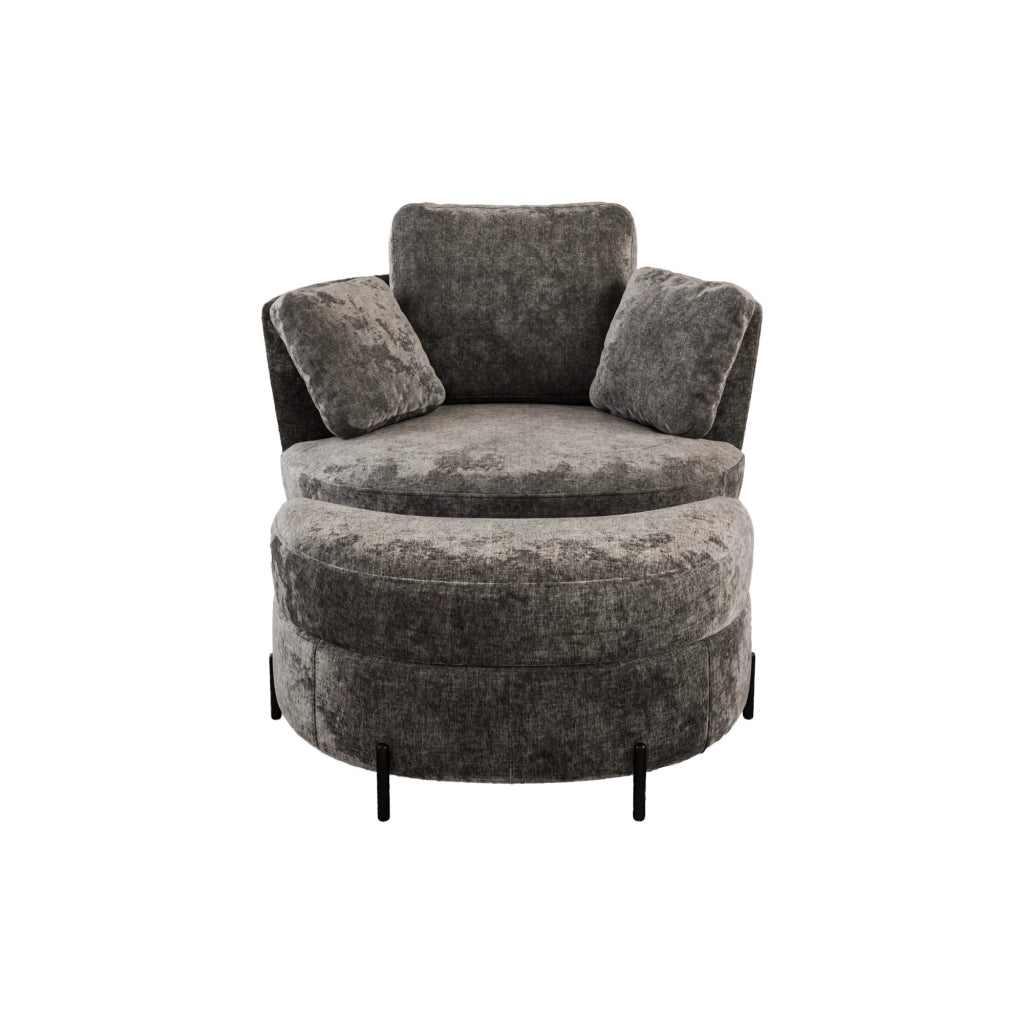 Poltrona XXL con Pouf a Luna ¨C MINIMAL ¨C Grigio, Tessuto Chenille, Cuscini